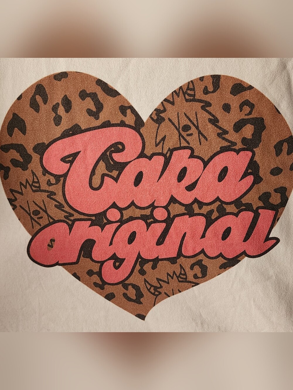 Taka Original Leopard Heart Short Sleeve Tee With Pink and Brown Heart